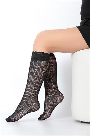 Orietta File Dantelli Çocuk Dizaltı Çorap SİYAH