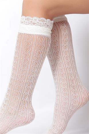 Orietta File Dantelli Çocuk Dizaltı Çorap KEMİK