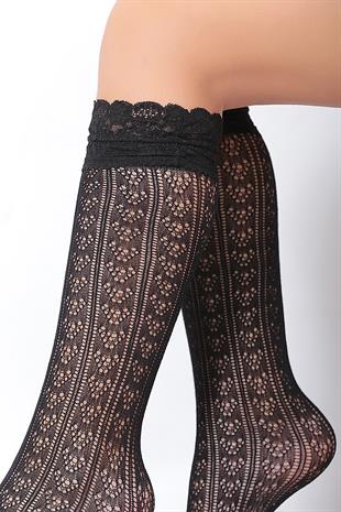 Orietta File Dantelli Çocuk Dizaltı Çorap SİYAH