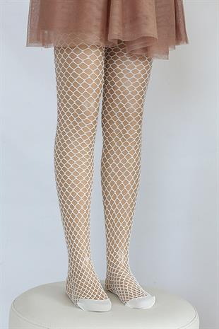 Pesca File Çocuk Külotlu Çorap KEMİK