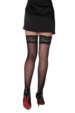 Puantiye Silikonlu Dantelli Jartiyer Çorap SİYAH