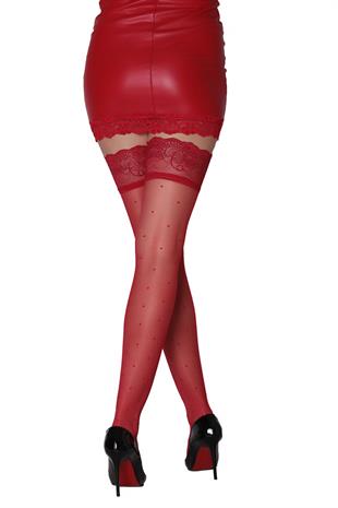 Puantiye Silikonlu Dantelli Jartiyer Çorap KIRMIZI