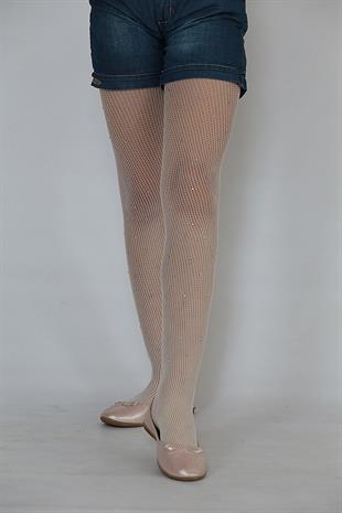 Rete File Taşlı Çocuk Külotlu Çorap BEYAZ