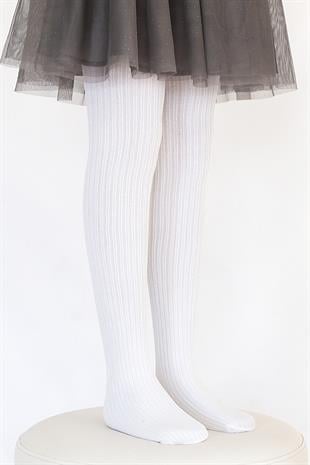 Rib Viskon Çocuk Külotlu Çorap  BEYAZ