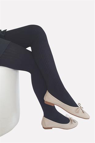 Rib Viskon Çocuk Külotlu Çorap  SİYAH