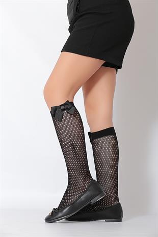 Romina Fiyonklu Çocuk Dizaltı Çorap SİYAH