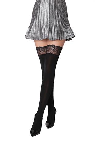 Saten Silikonlu Dantelli Jartiyer Çorap SİYAH