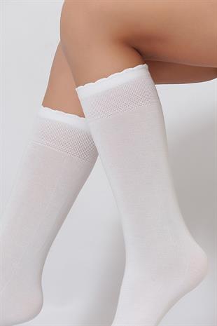 Soft Viskon Çocuk Dizaltı Çorap BEYAZ