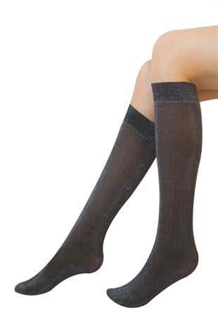 Sun Simli Mikro Dizaltı Çorap SİYAH-GÜMÜŞ