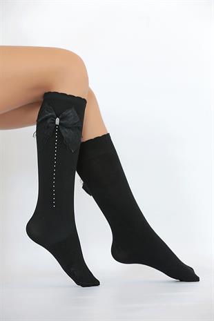 SÜSLÜ SOFT ÇOCUK DİZALTI ÇORAP SİYAH