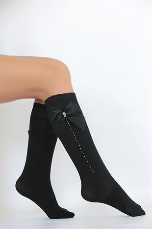 SÜSLÜ SOFT ÇOCUK DİZALTI ÇORAP SİYAH