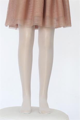 Tül File Çocuk Külotlu Çorap KEMİK