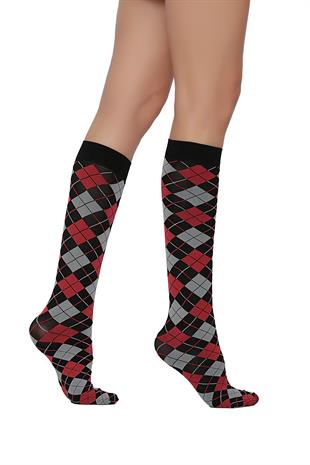 Veron Dizaltı Çorap SİYAH-KIRMIZI-GRİ