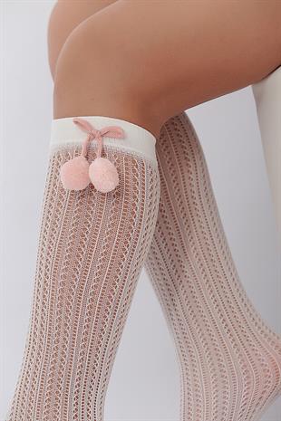 Peri Ponponlu File Çocuk Dizaltı Çorap KEMİK