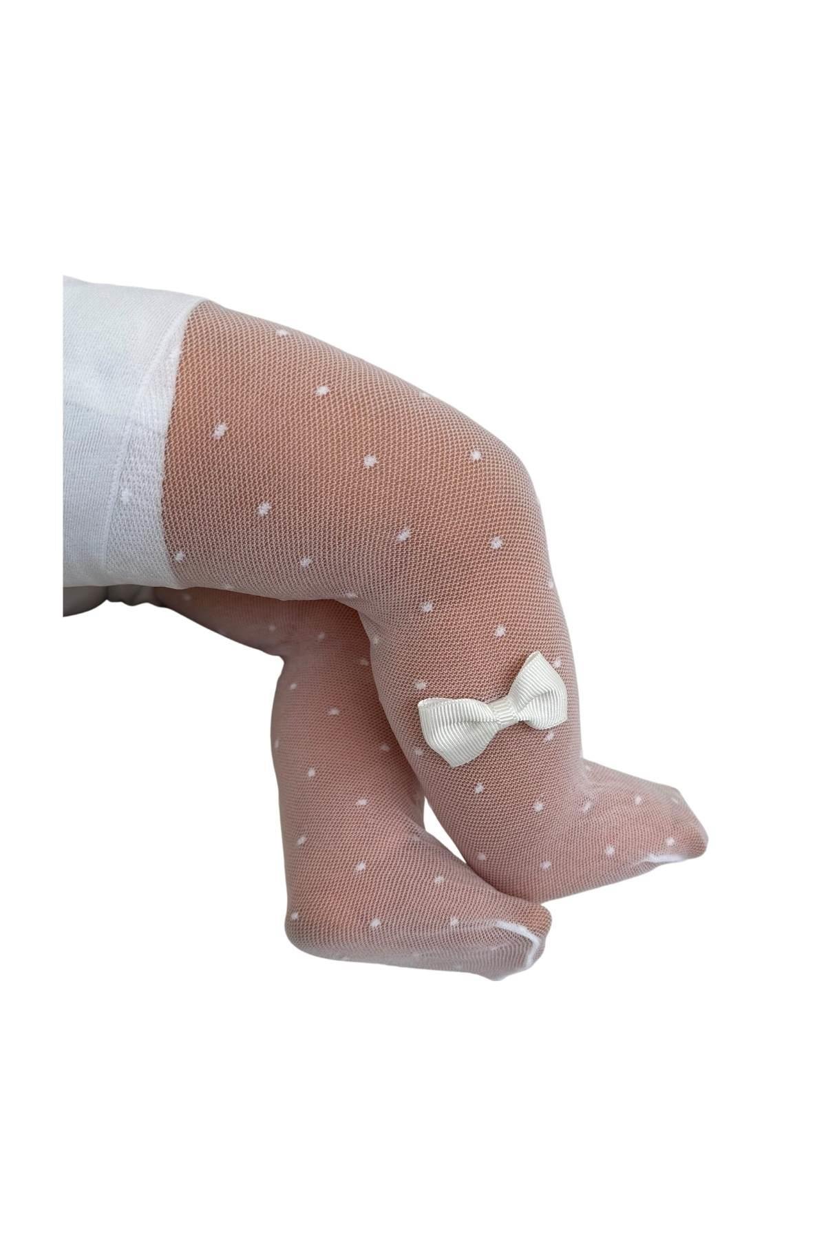 AZRA BEBE FİYONKLU KÜLOTLU ÇORAP BEYAZ