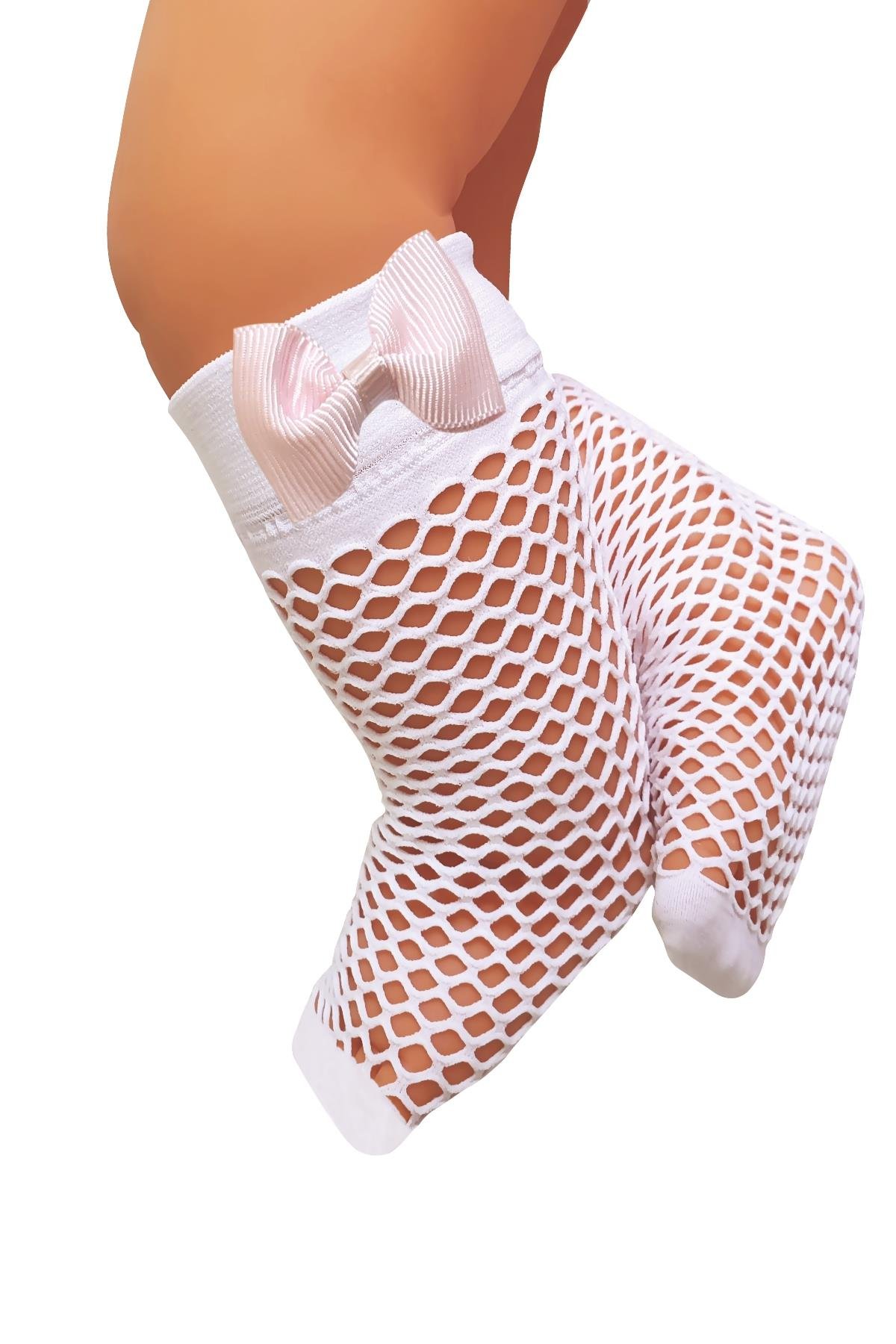 Bebek Pesca File Fiyonklu Dizaltı Çorap BEYAZ