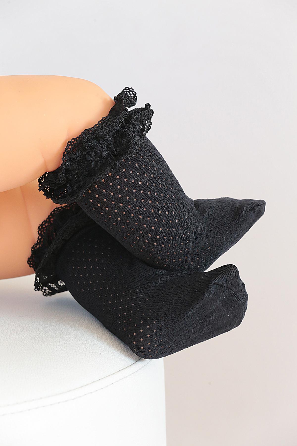 Bebek Romina File Dantelli Dizaltı Çorap SİYAH