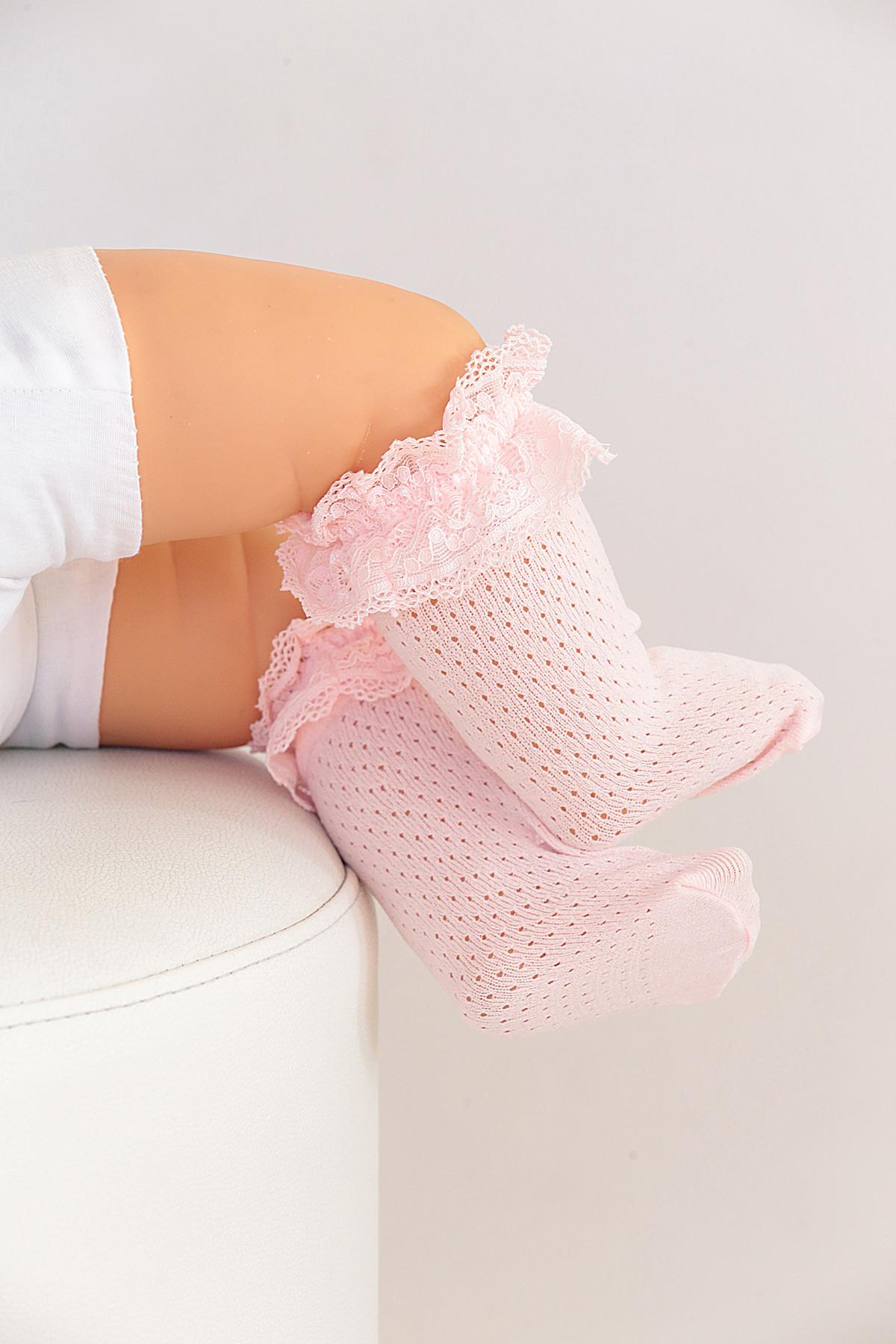 Bebek Romina File Dantelli Dizaltı Çorap PEMBE