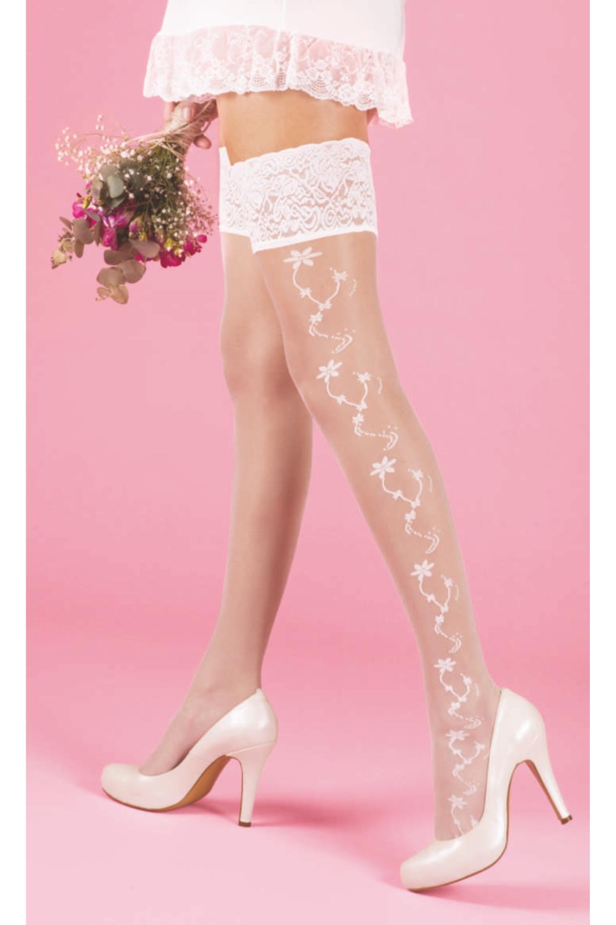 Gabi Silikonlu Dantelli Jartiyer Çorap BEYAZ
