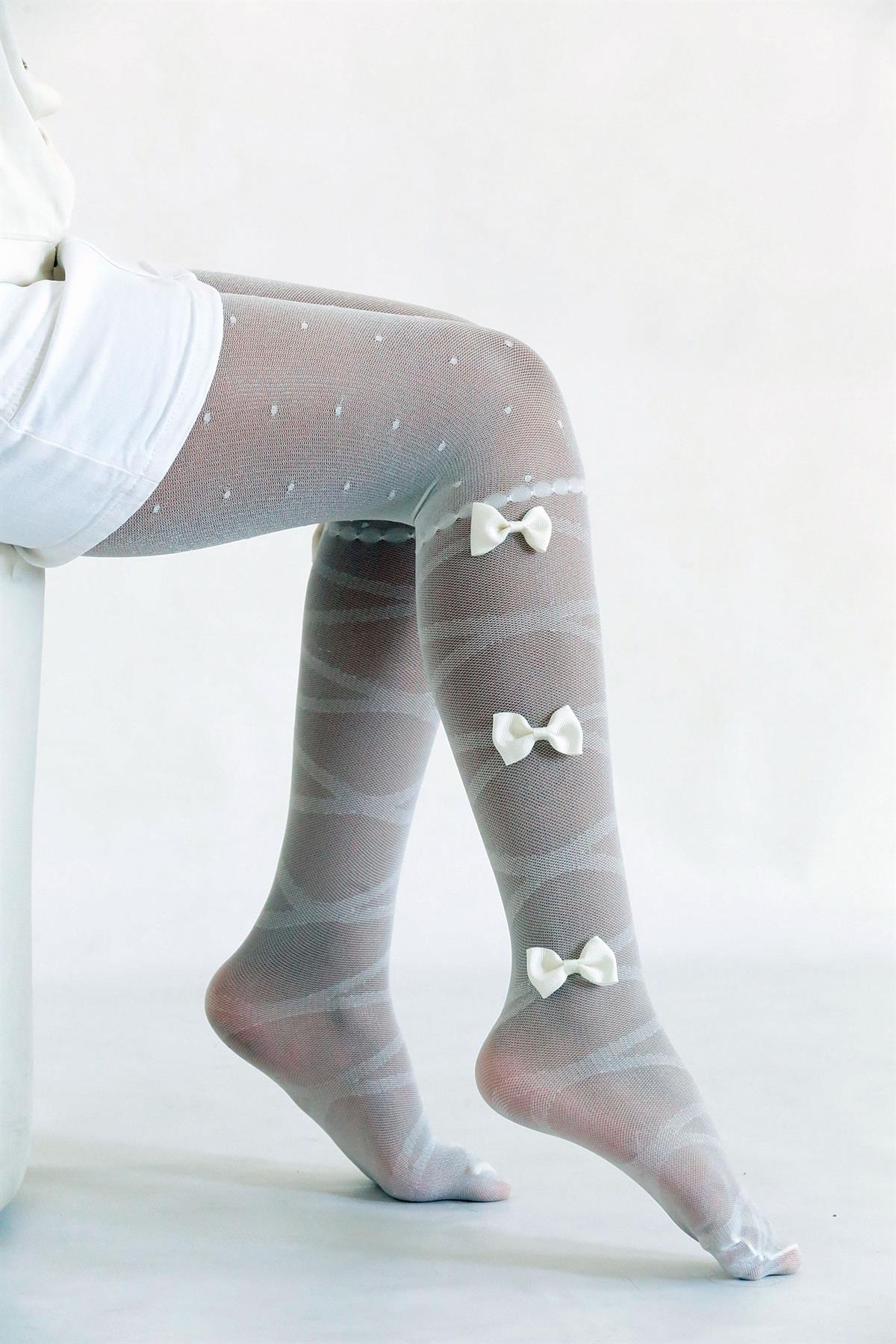 MİNE AKSESUARLI ÇOCUK KÜLOTLU ÇORAP KEMİK