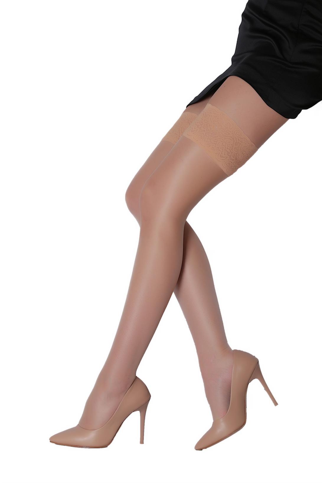 Party 15 Silikonlu Dantelli Jartiyer Çorap NATUREL