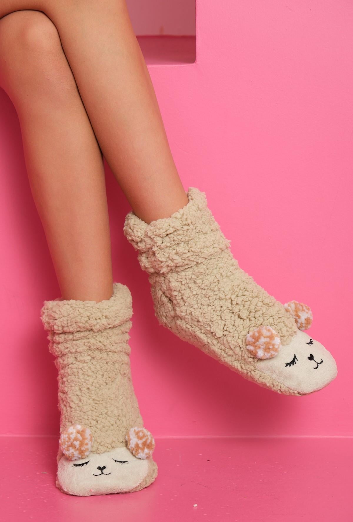 PONPON PELUŞ ÇORAP(36-40 NUMARA) BEJ