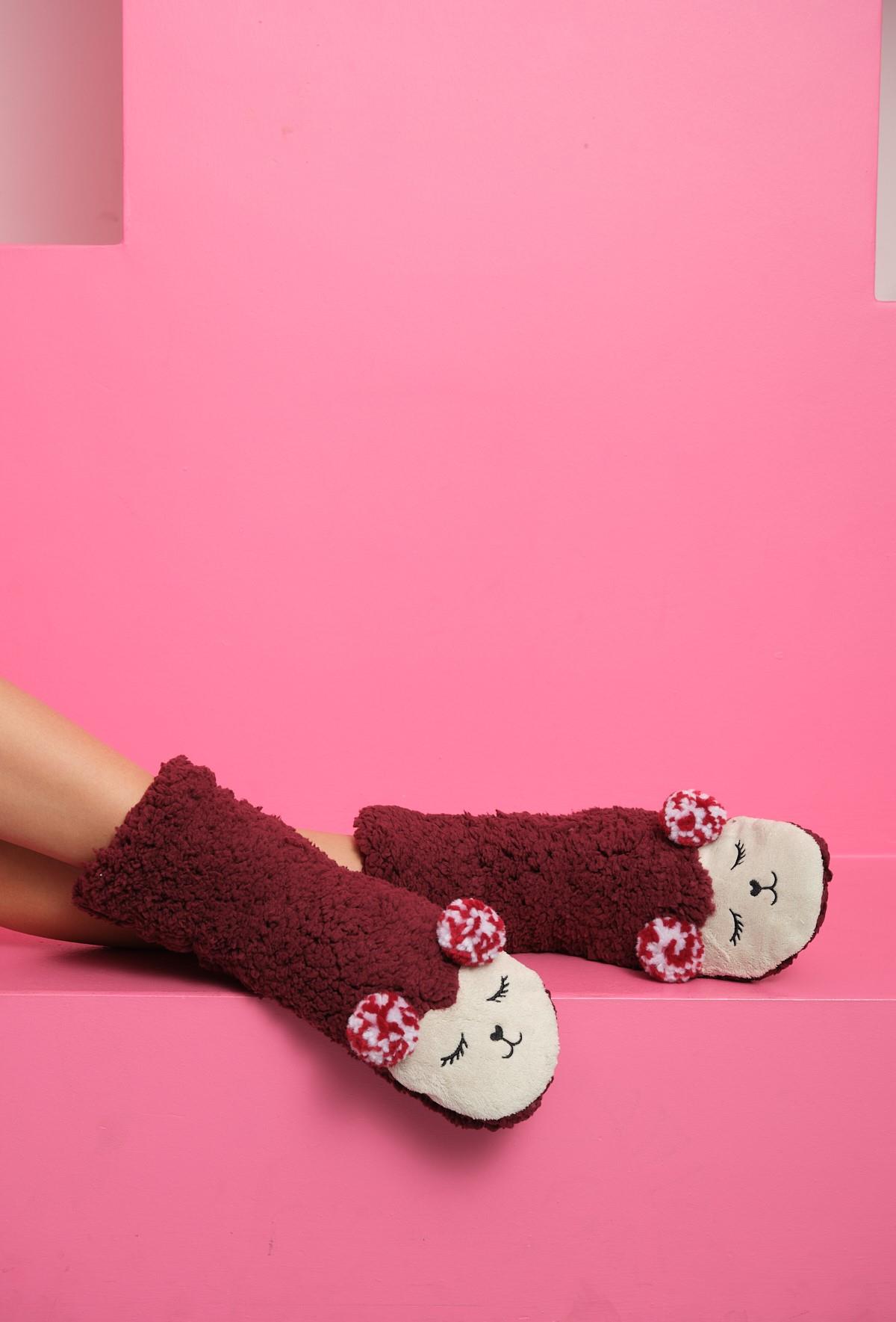 PONPON PELUŞ ÇORAP(36-40 NUMARA) BORDO