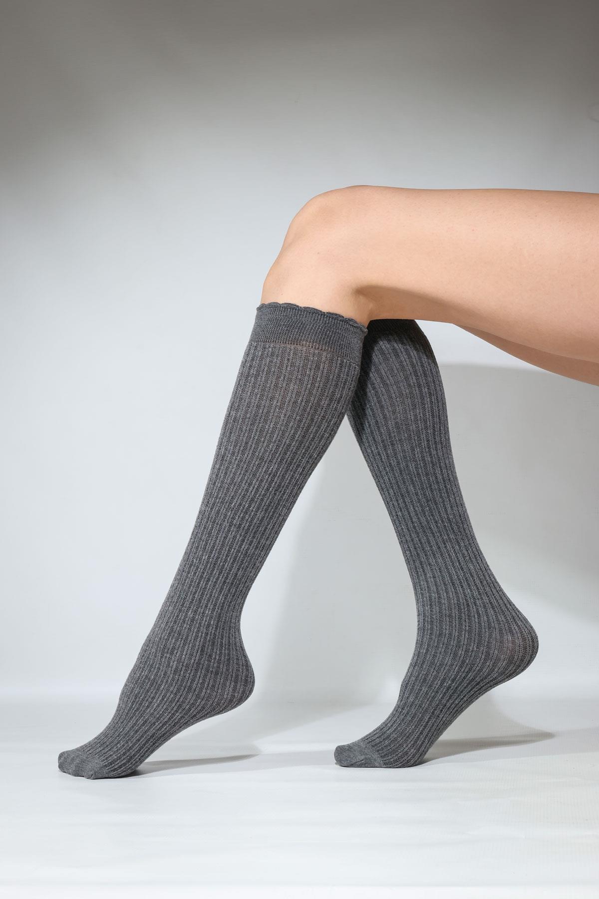 RİB BAYAN DİZALTI ÇORAP K.GRİ