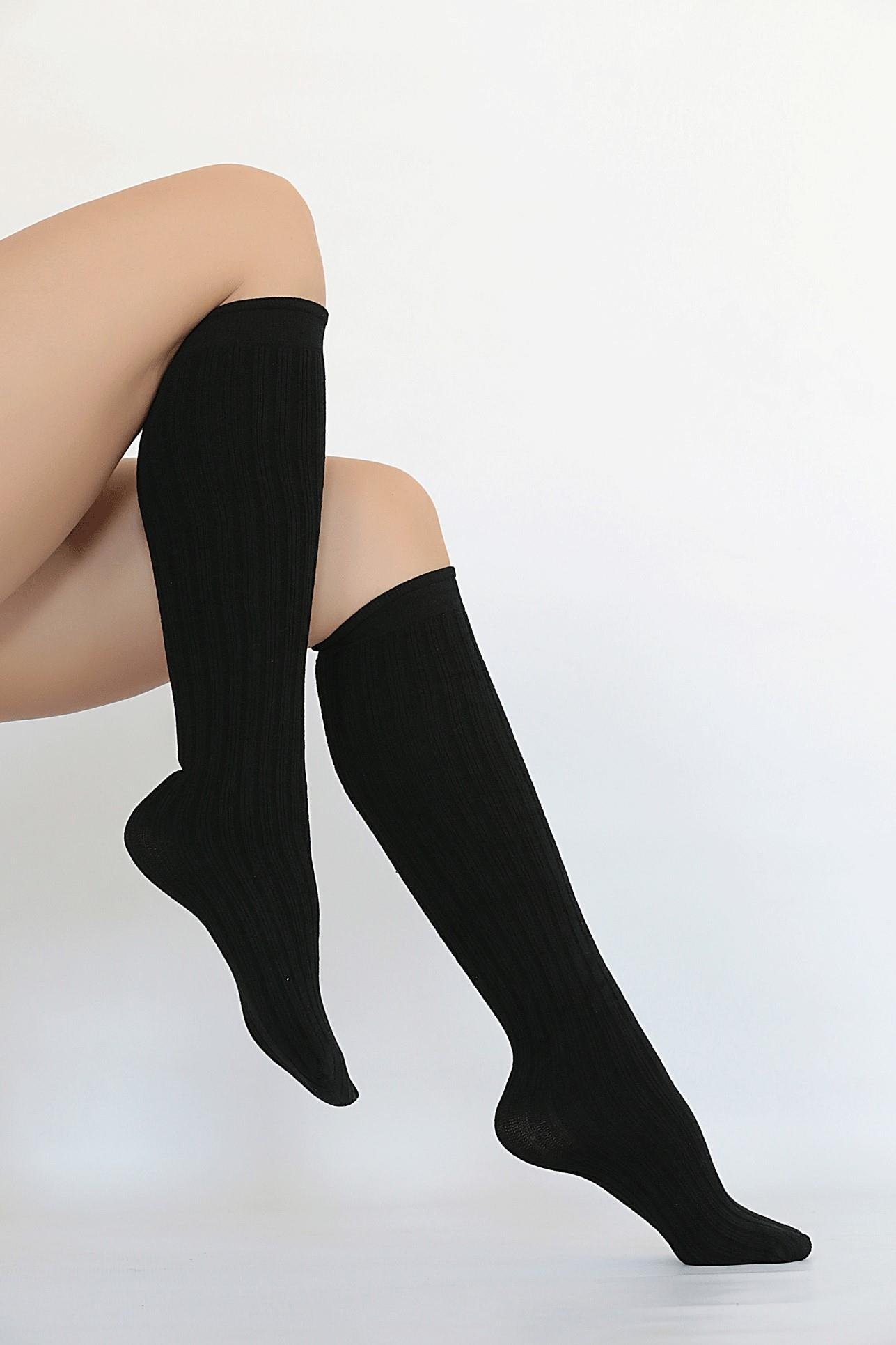 RİB BAYAN DİZALTI ÇORAP SİYAH