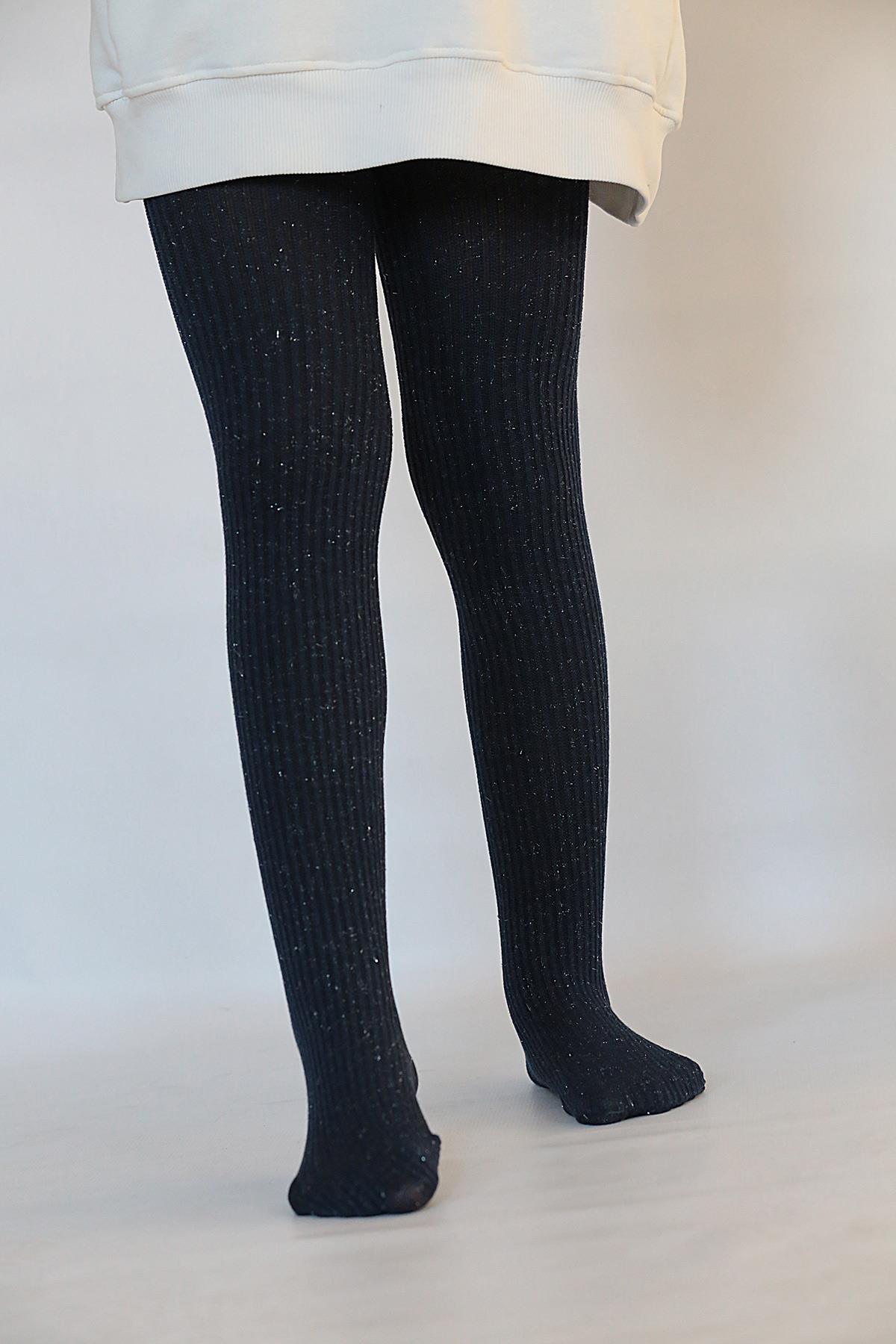 RİB SİMLİ ÇOCUK KÜLOTLU ÇORAP SİYAH