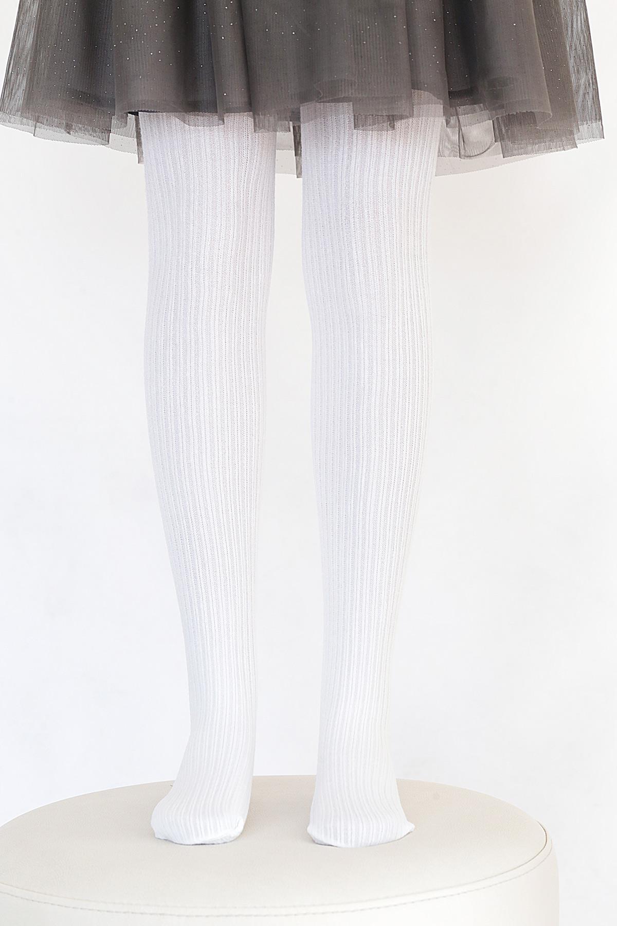 Rib Viskon Çocuk Külotlu Çorap  BEYAZ