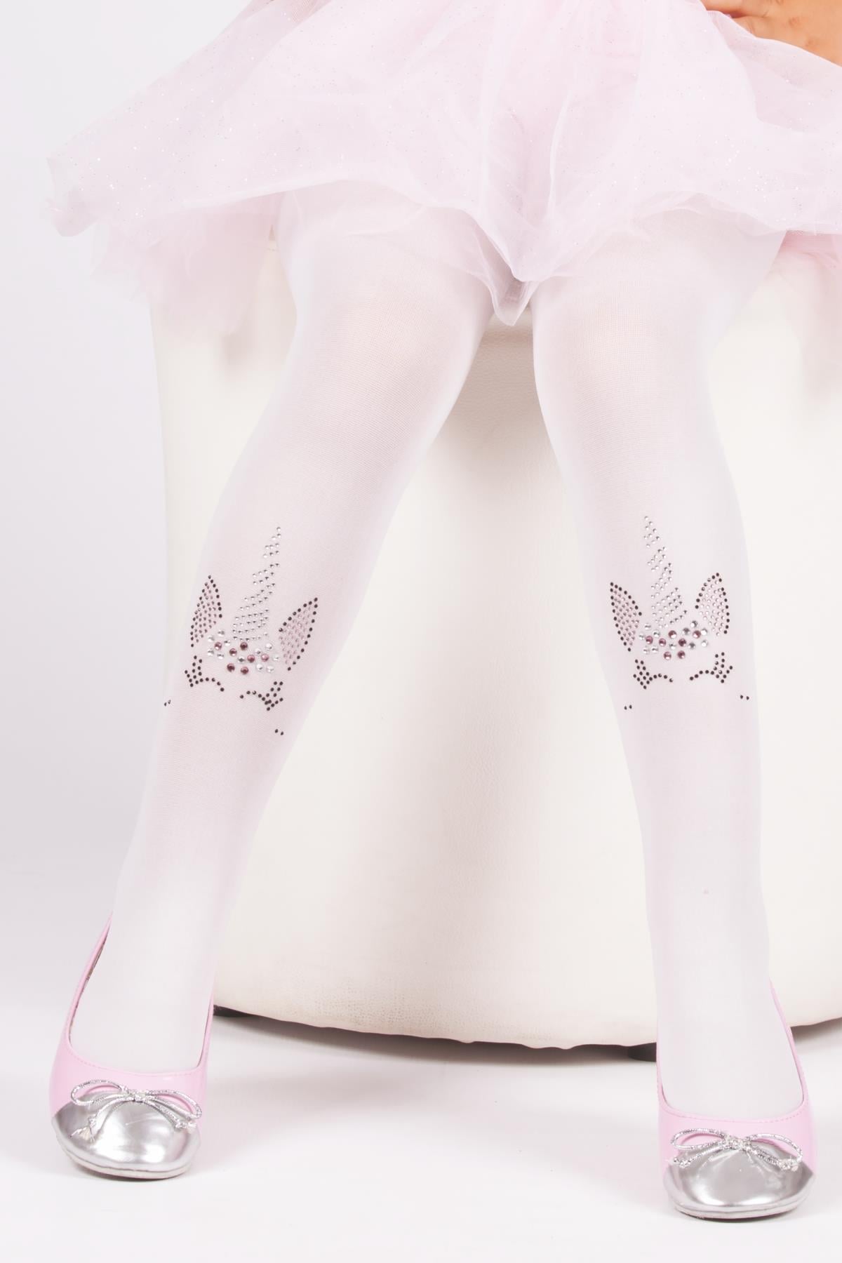 Unicorn Taşlı Çocuk Külotlu Çorap BEYAZ