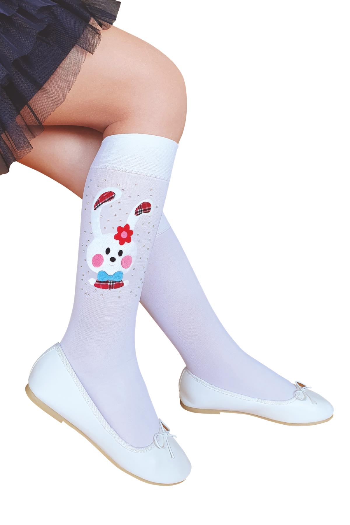 YONCA AKSESUARLI ÇOCUK DİZALTI ÇORAP BEYAZ