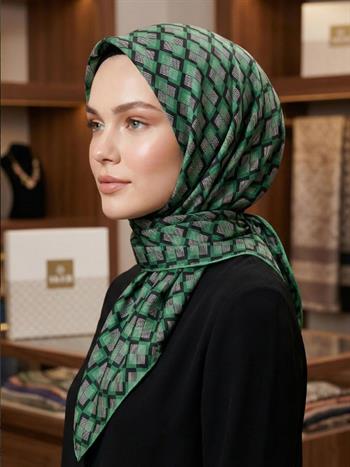 Aker İpek Eşarp - 8975713-951 Yeşil Twill