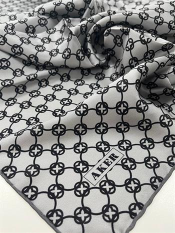 Aker İpek Eşarp - 8991713-972- Gümüş Siyah Twill