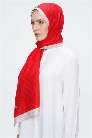 Aker Koza Şal - Kırmızı Krem 916