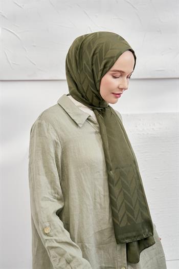 Armanda Jakarlı Şal - Zigzag Desenli - Haki