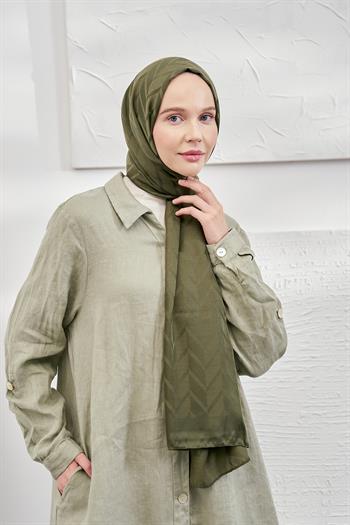 Armanda Jakarlı Şal - Zigzag Desenli - Haki