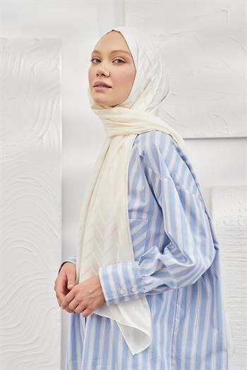 Armanda Jakarlı Şal - Zigzag Desenli - Krem