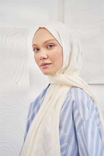 Armanda Jakarlı Şal - Zigzag Desenli - Krem