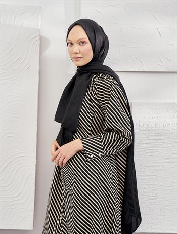 Armanda Jakarlı Şal - Zigzag Desenli - Siyah