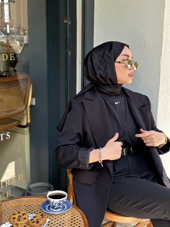 Armanda Jakarlı Şal - Zigzag Desenli - Siyah