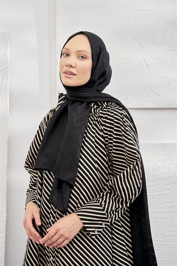 Armanda Jakarlı Şal - Zigzag Desenli - Siyah