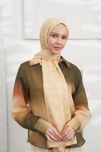 Armanda Jakarlı Şal - Kazayağı Desenli - Dore