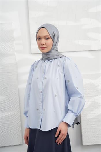 Armanda Jakarlı Şal - Kazayağı Desenli - Gri