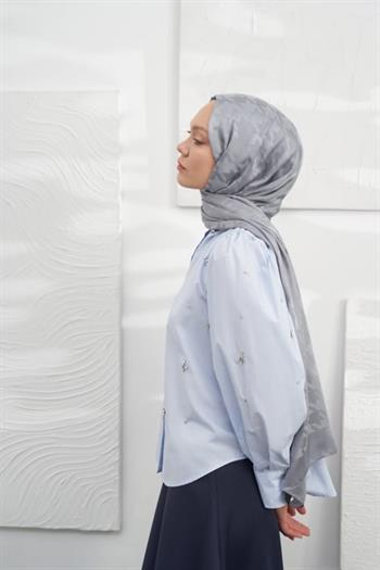 Armanda Jakarlı Şal - Kazayağı Desenli - Gri