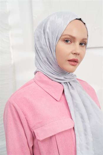 Armanda Jakarlı Şal - Kazayağı Desenli - Gümüş