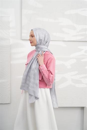 Armanda Jakarlı Şal - Kazayağı Desenli - Gümüş