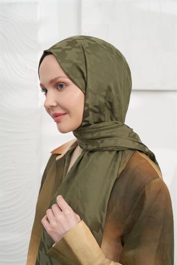 Armanda Jakarlı Şal - Kazayağı Desenli - Haki