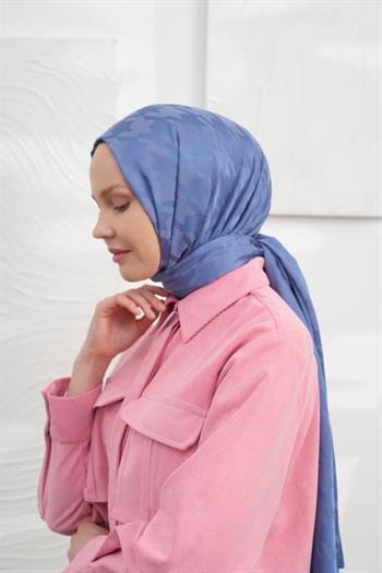 Armanda Jakarlı Şal - Kazayağı Desenli - İndigo